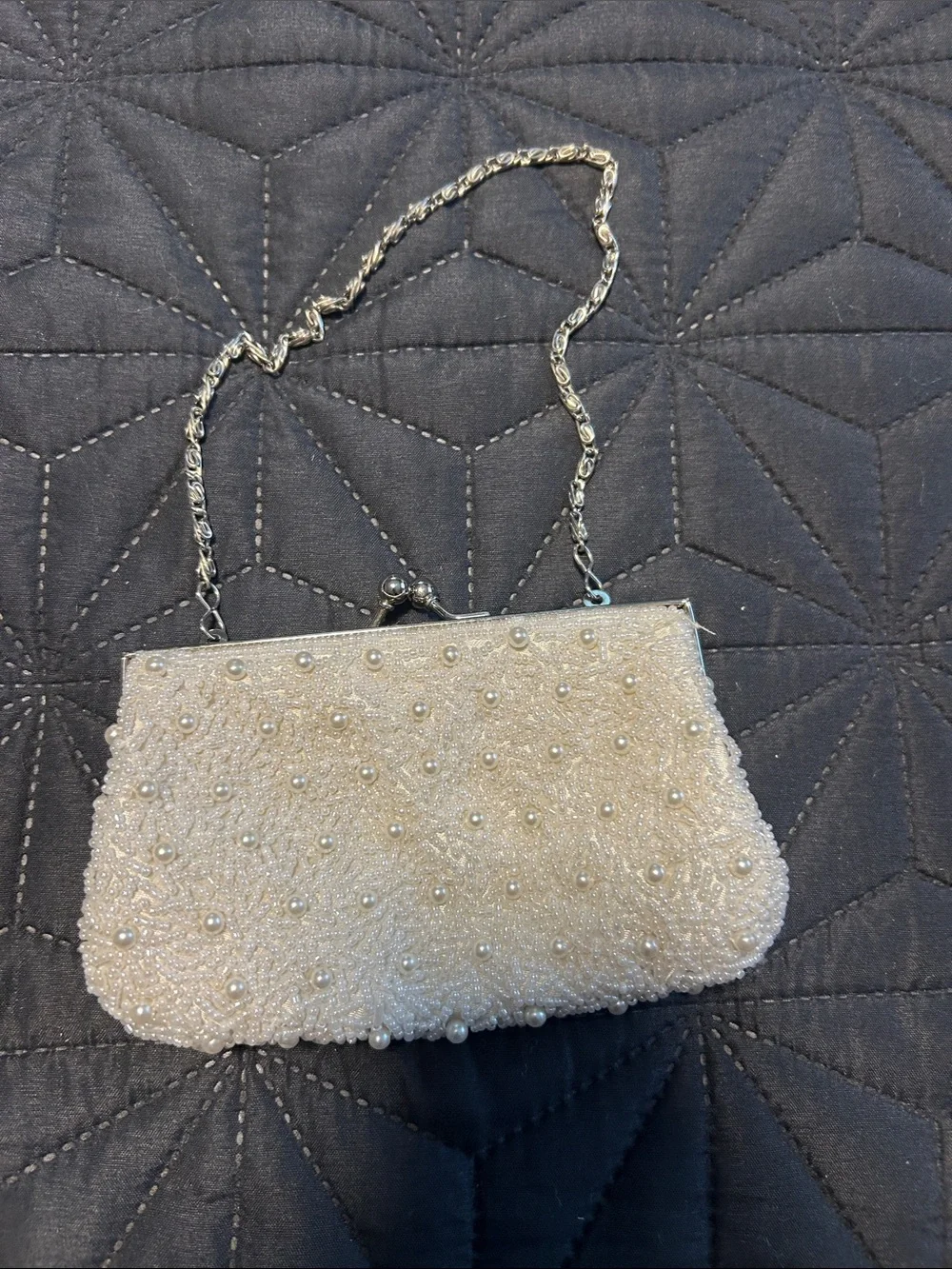 Elegant Pearl-Embellished Cream Evening Clutch